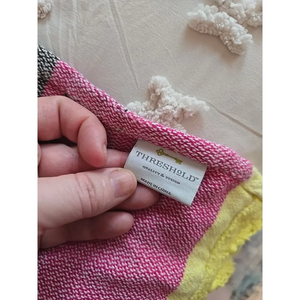 VTG Threshold Multicolor Colorblock Cottagecore Fringe Bedding‎ Blanket 49